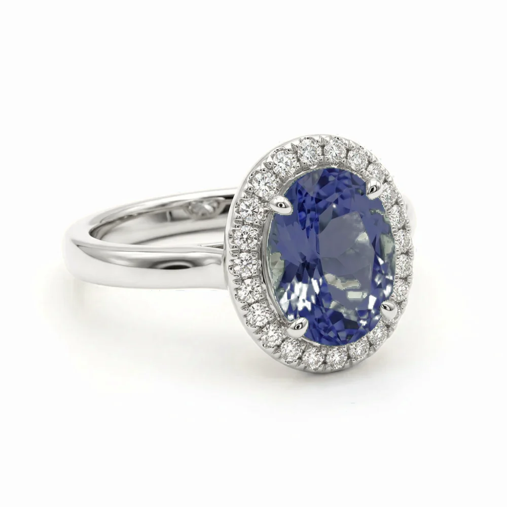 Anel de Formatura Psicologia Chuveiro em Ouro Branco 18k com Safira Azul