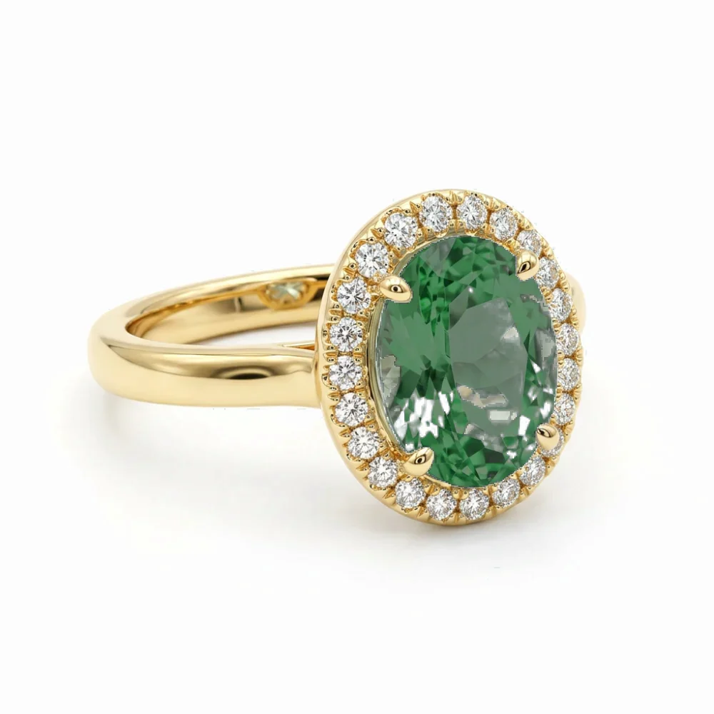 Anel de Formatura Fisioterapia Chuveiro em Ouro Amarelo 18k com Turmalina Verde