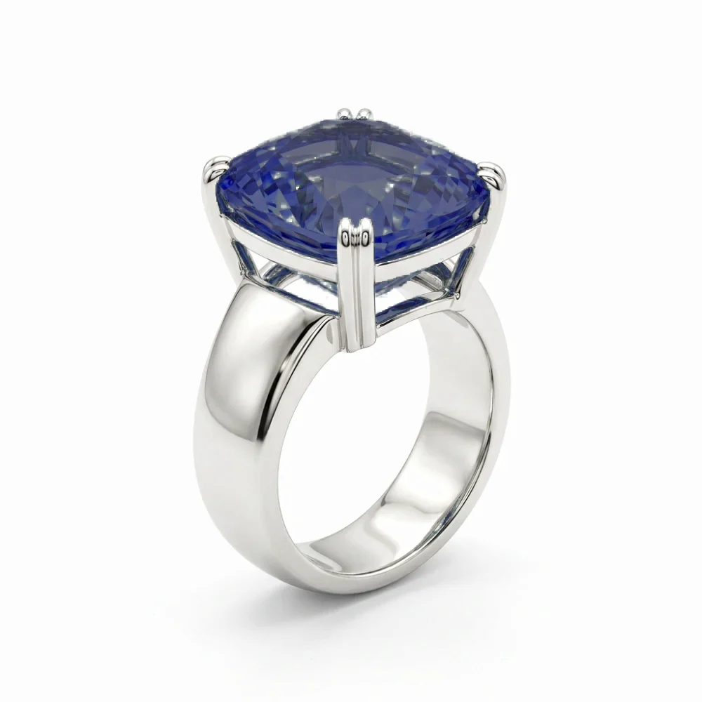 Anel de Formatura Engenharia Civil Clássico em Ouro Branco 18k com Safira Azul