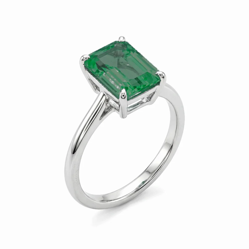 Anel de Formatura Medicina Feminino em Ouro Branco 18k com Esmeralda