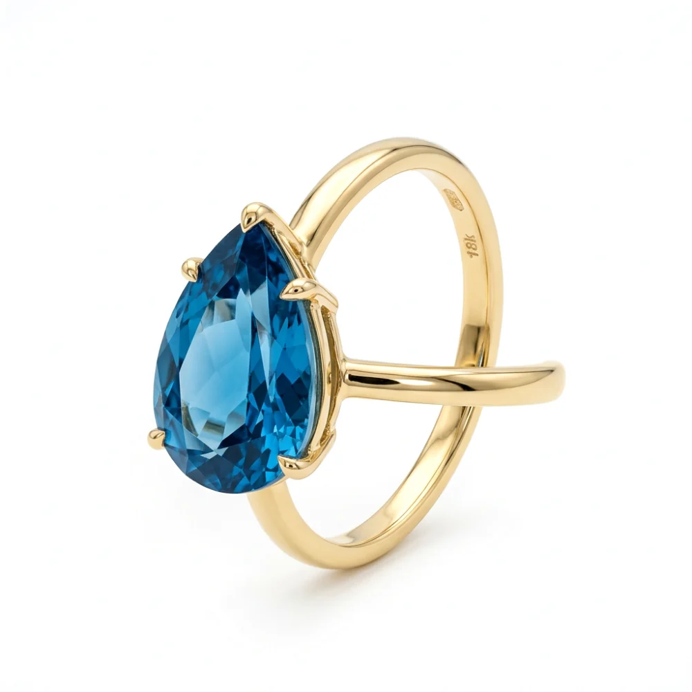 Anel em Ouro Amarelo 18k com Água-Marinha Santa Maria Gota