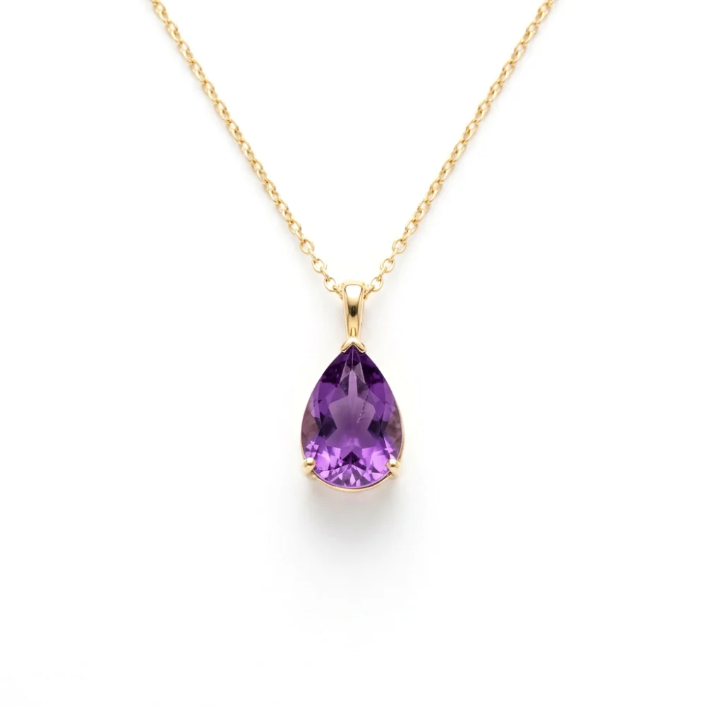 Colar Ponto de Luz em Ouro Amarelo 18k com Ametista Gota