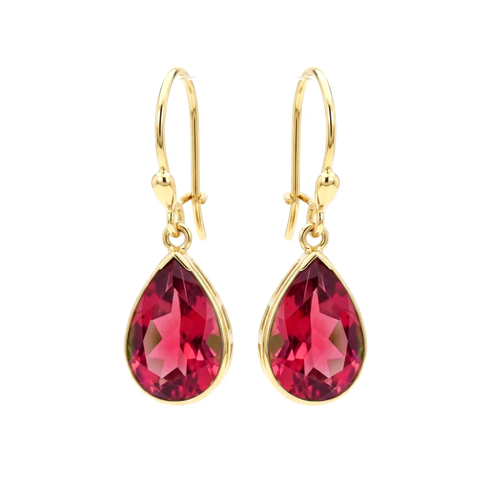 Brincos Gota em Ouro Amarelo 18k com Rubi
