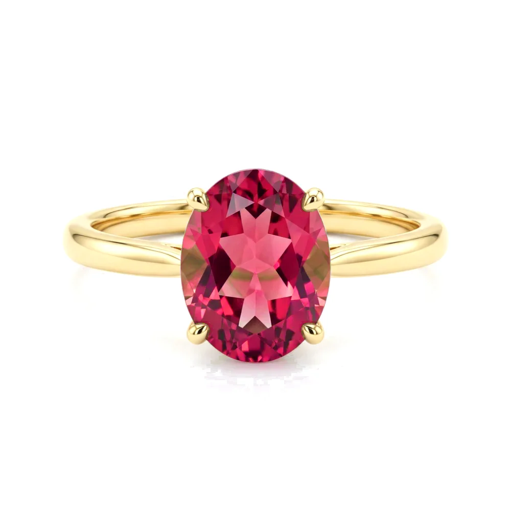 Anel Solitário em Ouro Amarelo 18k com Rubi Oval