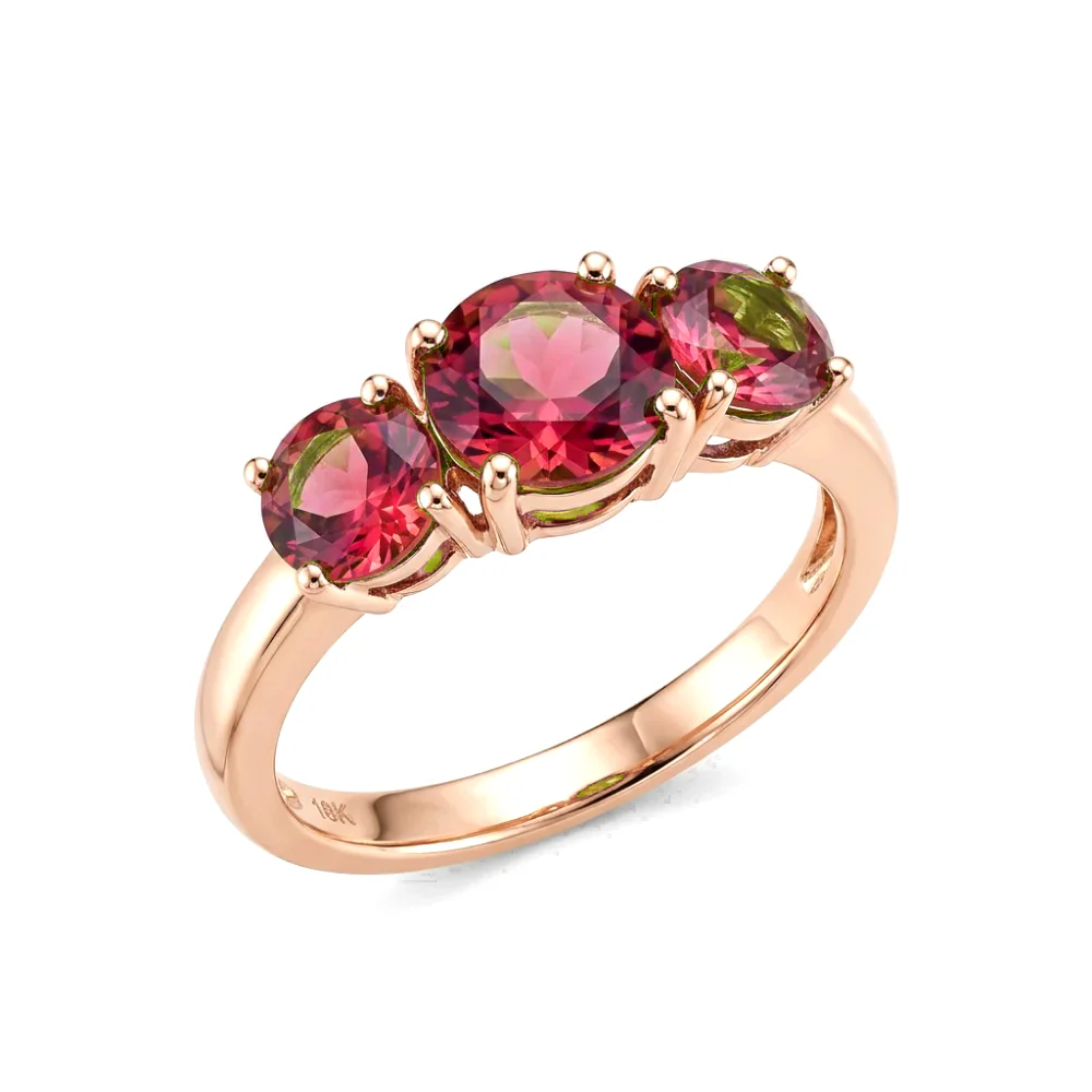 Anel Trilogia em Ouro Rosé 18k com Rubis