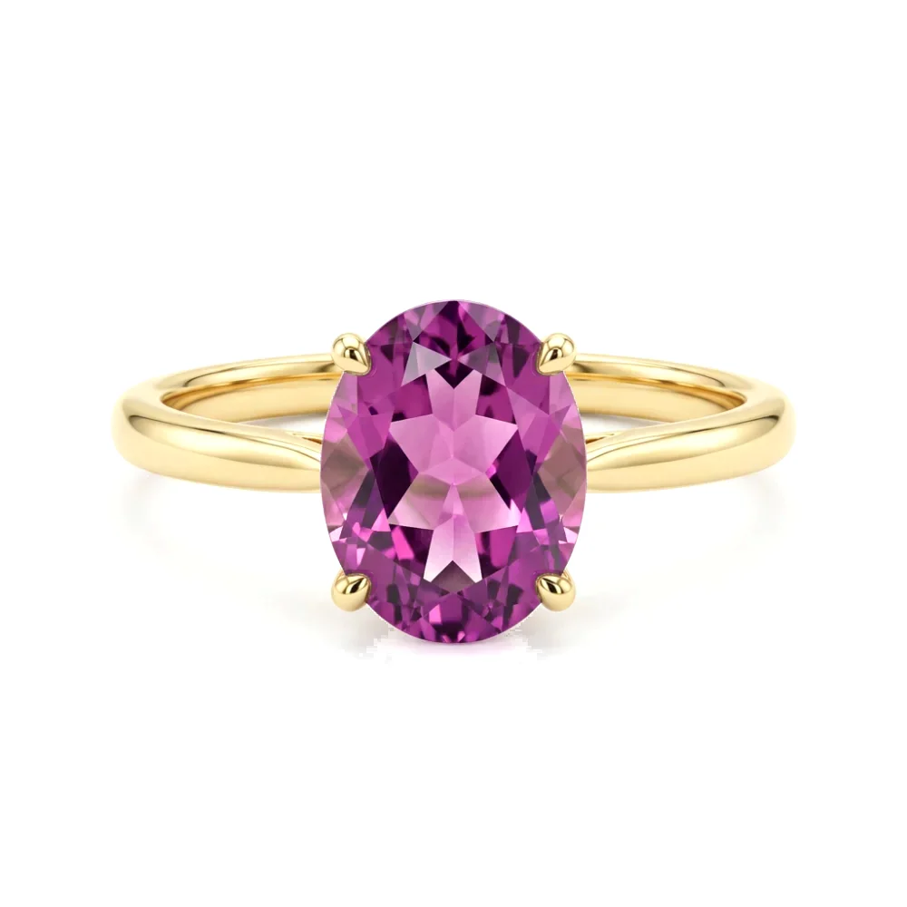 Anel Solitário em Ouro Amarelo 18k com Turmalina Rosa Oval