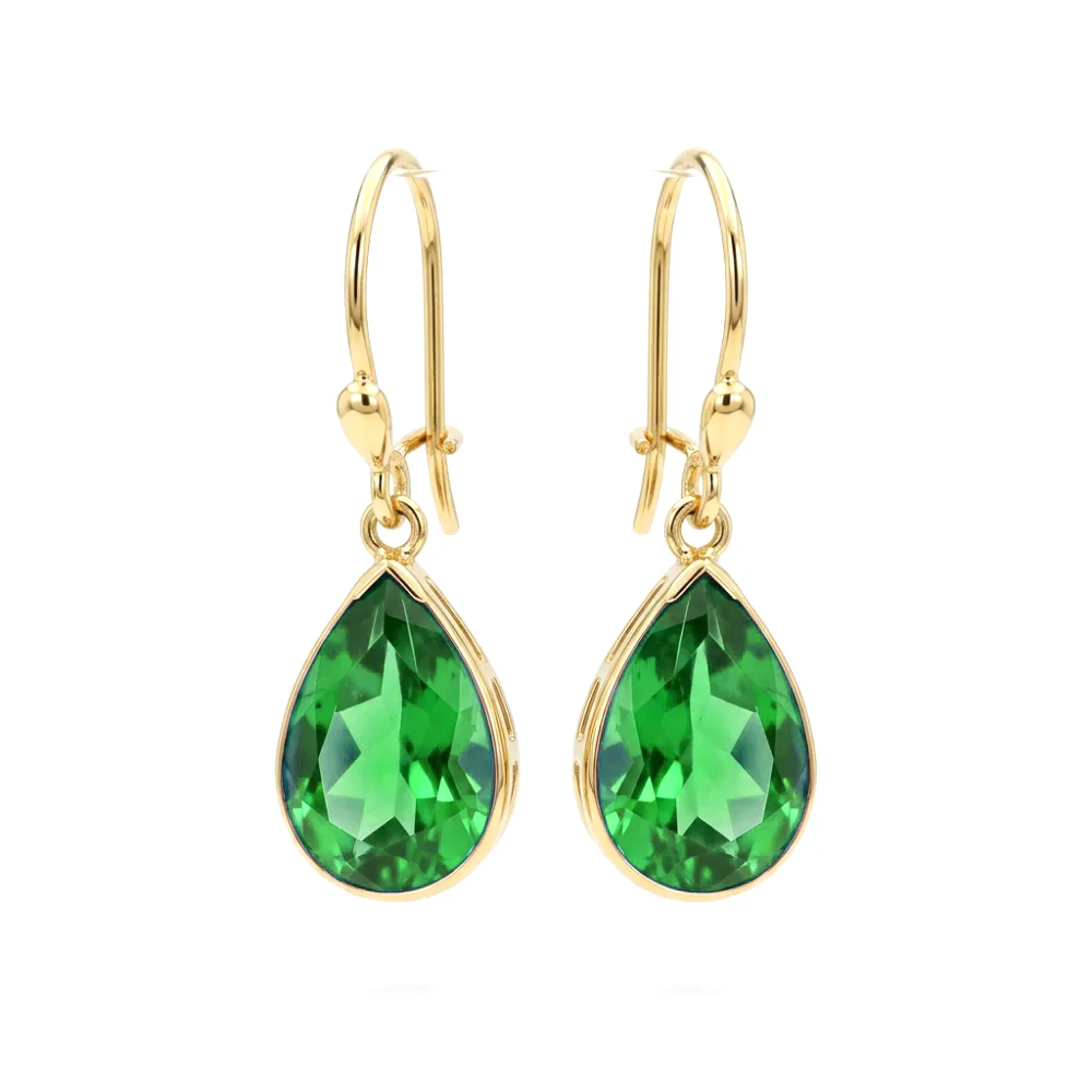 Brincos Gota em Ouro Amarelo 18k com Turmalina Verde