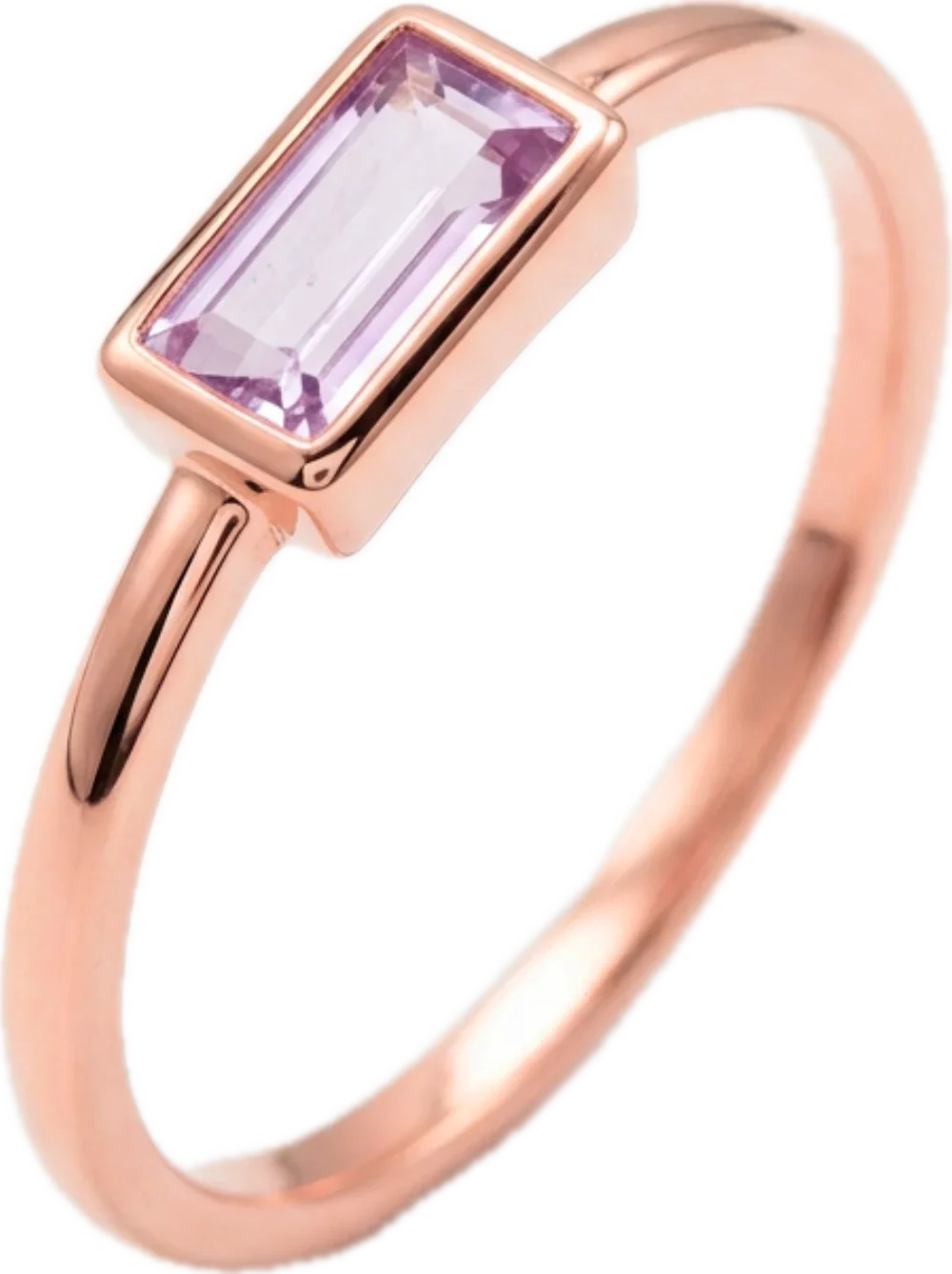 Anel Baguete em Ouro Rosé 18k com Kunzita