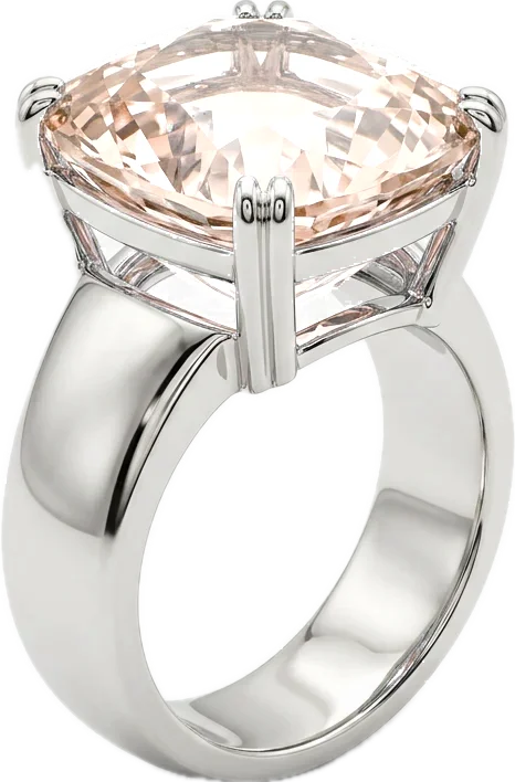 Anel Cocktail em Ouro Branco 18k com Morganita Almofada