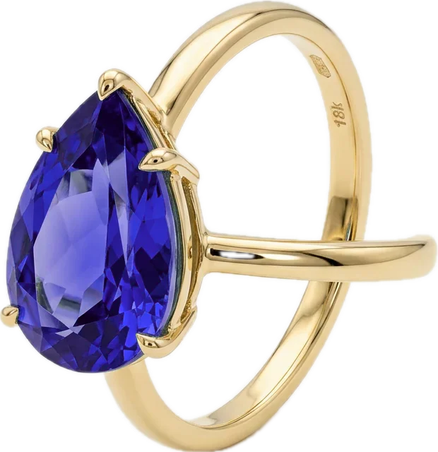 Anel em Ouro Amarelo 18k com Tanzanita Gota